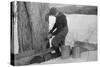 Man Tapping Sugar Maple Tree to Collect Maple Syrup, Vermont, 1940-Marion Post Wolcott-Stretched Canvas