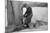 Man Tapping Sugar Maple Tree to Collect Maple Syrup, Vermont, 1940-Marion Post Wolcott-Mounted Photographic Print