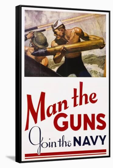 Man the Guns - Join the Navy Recruitment Poster-McClelland Barclay-Framed Stretched Canvas