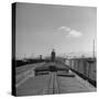 Man Walking Atop a Freight Train Heading Westbound-Sam Shere-Stretched Canvas