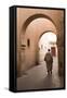 Man Walking Down Narrow Alley by Ali Ben Youssef Medersa, North Africa-Stephen Studd-Framed Stretched Canvas