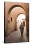 Man Walking Down Narrow Alley by Ali Ben Youssef Medersa, North Africa-Stephen Studd-Stretched Canvas