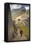 Man Walking Down Stone Steps of Machu Picchu, Peru-Merrill Images-Framed Stretched Canvas