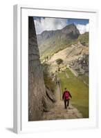 Man Walking Down Stone Steps of Machu Picchu, Peru-Merrill Images-Framed Photographic Print