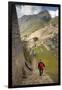 Man Walking Down Stone Steps of Machu Picchu, Peru-Merrill Images-Framed Photographic Print