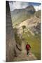 Man Walking Down Stone Steps of Machu Picchu, Peru-Merrill Images-Mounted Premium Photographic Print