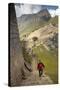 Man Walking Down Stone Steps of Machu Picchu, Peru-Merrill Images-Stretched Canvas