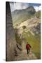 Man Walking Down Stone Steps of Machu Picchu, Peru-Merrill Images-Stretched Canvas