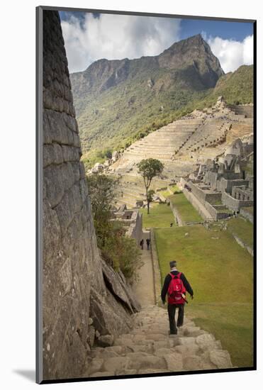 Man Walking Down Stone Steps of Machu Picchu, Peru-Merrill Images-Mounted Photographic Print