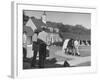 Man Walking Horse in Front of Stables at Rolling Rock Fox Hunt-null-Framed Photographic Print