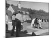 Man Walking Horse in Front of Stables at Rolling Rock Fox Hunt-null-Mounted Photographic Print