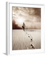 Man Walking in a Desert towards a City-olly2-Framed Photographic Print
