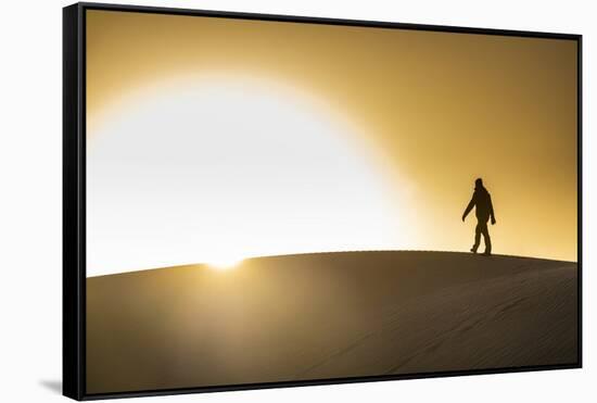 Man walking in backlight on a sand dune, Tenere desert, Niger, West Africa, Africa-Michael Runkel-Framed Stretched Canvas