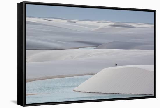 Man Walking in the Lencois Maranhenses Sand Dunes-Alex Saberi-Framed Stretched Canvas