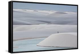 Man Walking in the Lencois Maranhenses Sand Dunes-Alex Saberi-Framed Stretched Canvas