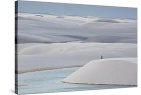 Man Walking in the Lencois Maranhenses Sand Dunes-Alex Saberi-Stretched Canvas