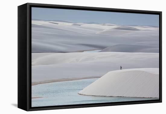 Man Walking in the Lencois Maranhenses Sand Dunes-Alex Saberi-Framed Stretched Canvas