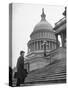 Man Walking Up Steps of Us Capitol-null-Stretched Canvas
