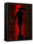 Man Walks Through the Rain in the Financial District in New York-null-Framed Stretched Canvas