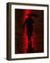 Man Walks Through the Rain in the Financial District in New York-null-Framed Photographic Print