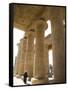 Man Walks Underneath the Giant Columns of the Hypostyle Hall in the Ramesseum, Luxor-Julian Love-Framed Stretched Canvas