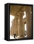Man Walks Underneath the Giant Columns of the Hypostyle Hall in the Ramesseum, Luxor-Julian Love-Framed Stretched Canvas
