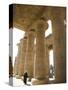 Man Walks Underneath the Giant Columns of the Hypostyle Hall in the Ramesseum, Luxor-Julian Love-Stretched Canvas
