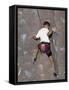 Man Wall Climbing Indoors with Equipment-null-Framed Stretched Canvas