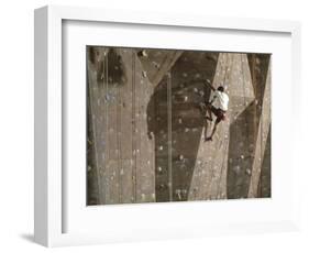 Man Wall Climbing Indoors with Equipment-null-Framed Photographic Print