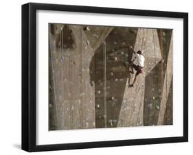 Man Wall Climbing Indoors with Equipment-null-Framed Photographic Print