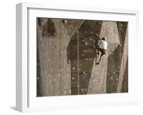 Man Wall Climbing Indoors with Equipment-null-Framed Photographic Print