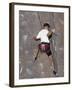 Man Wall Climbing Indoors with Equipment-null-Framed Photographic Print