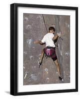 Man Wall Climbing Indoors with Equipment-null-Framed Photographic Print