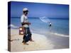Man Watching Fisherman with a Net Working Along Varadero Beach-Eliot Elisofon-Stretched Canvas