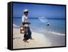 Man Watching Fisherman with a Net Working Along Varadero Beach-Eliot Elisofon-Framed Stretched Canvas