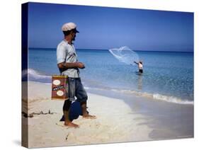 Man Watching Fisherman with a Net Working Along Varadero Beach-Eliot Elisofon-Stretched Canvas