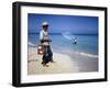 Man Watching Fisherman with a Net Working Along Varadero Beach-Eliot Elisofon-Framed Photographic Print