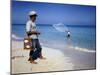 Man Watching Fisherman with a Net Working Along Varadero Beach-Eliot Elisofon-Mounted Photographic Print