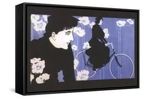 Man Watching Woman on Bike-null-Framed Stretched Canvas