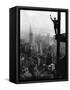 Man Waving from Empire State Building Construction Site-null-Framed Stretched Canvas