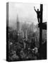 Man Waving from Empire State Building Construction Site-null-Stretched Canvas