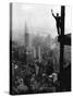 Man Waving from Empire State Building Construction Site-null-Stretched Canvas