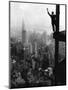 Man Waving from Empire State Building Construction Site-null-Mounted Premium Photographic Print