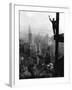 Man Waving from Empire State Building Construction Site-null-Framed Premium Photographic Print