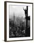 Man Waving from Empire State Building Construction Site-null-Framed Premium Photographic Print