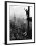 Man Waving from Empire State Building Construction Site-null-Framed Premium Photographic Print