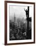 Man Waving from Empire State Building Construction Site-null-Framed Photographic Print