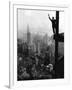 Man Waving from Empire State Building Construction Site-null-Framed Photographic Print