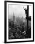 Man Waving from Empire State Building Construction Site-null-Framed Photographic Print