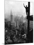 Man Waving from Empire State Building Construction Site-null-Mounted Photographic Print